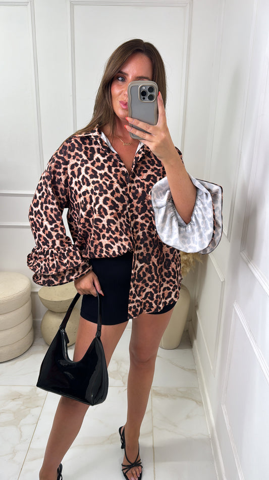 KENIA leopard exaggerated cuff blouse