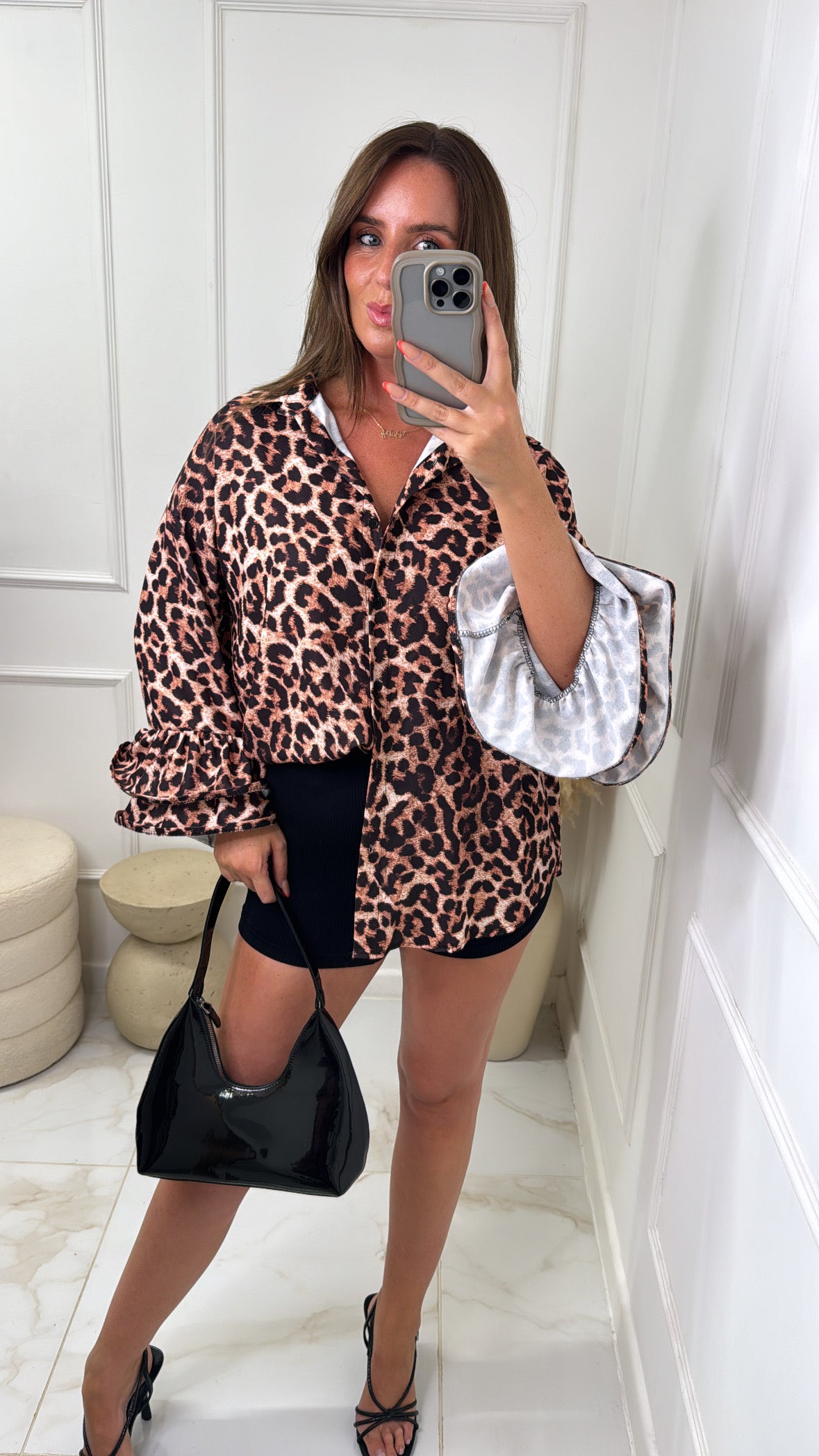 KENIA leopard exaggerated cuff blouse