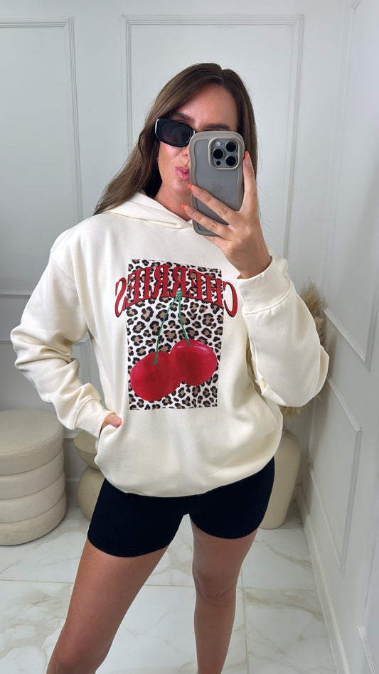 GRACIE beige cherry leopard hoodie