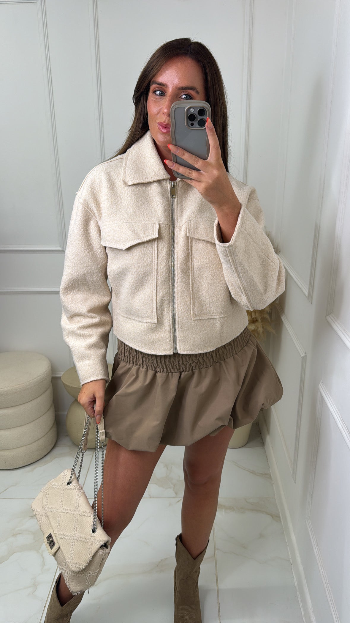 AUTUMN cream soft zip up jacket