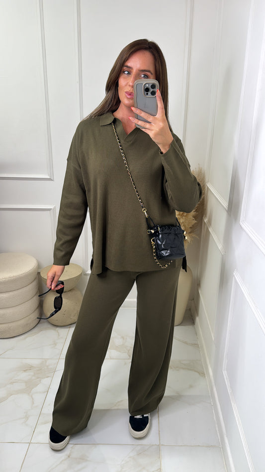 LEAH khaki collared lounge set