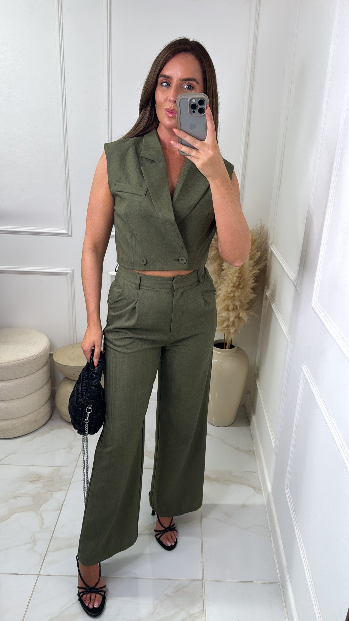 GRACE khaki tailored straight leg trouser