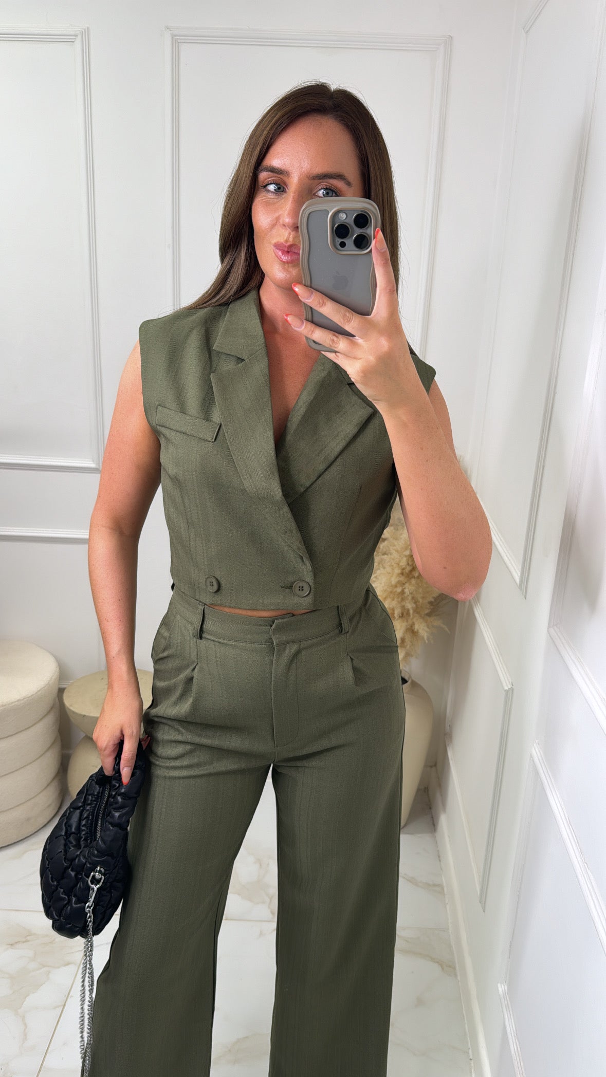 GABRIELLA khaki cropped tailored waistcoat