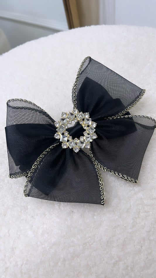 BELLA black organza gold detail hair bow