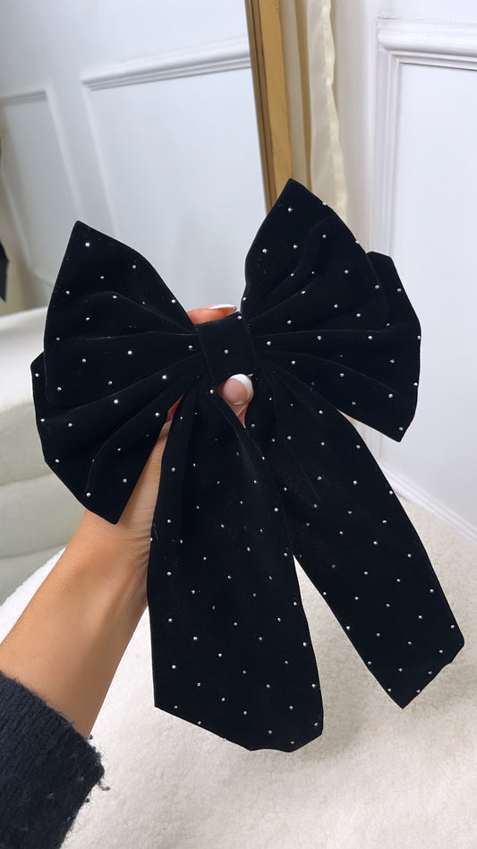 ELLA velvet silver studded hair bow