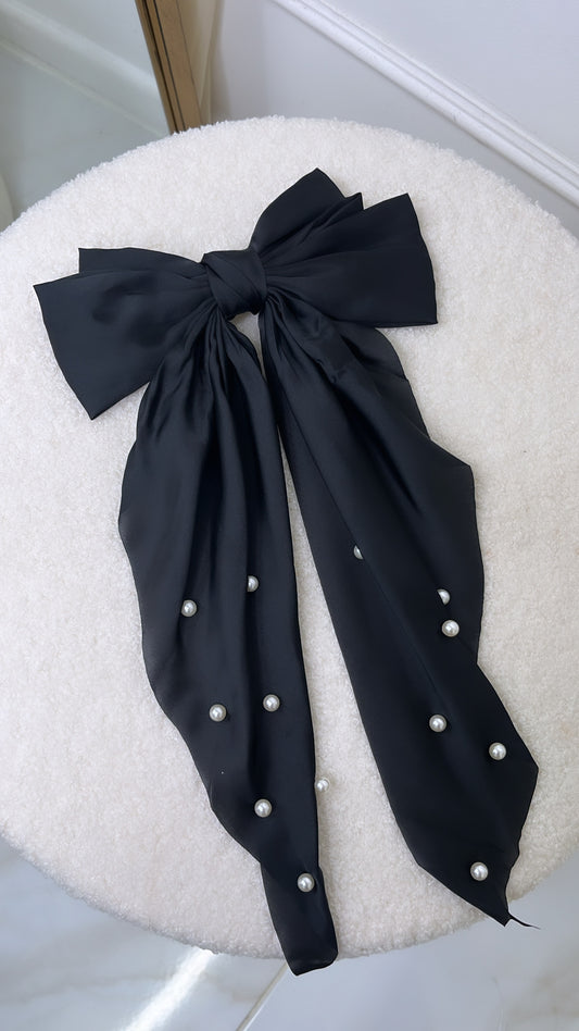 BLAKE black silk pearl detail hair bow