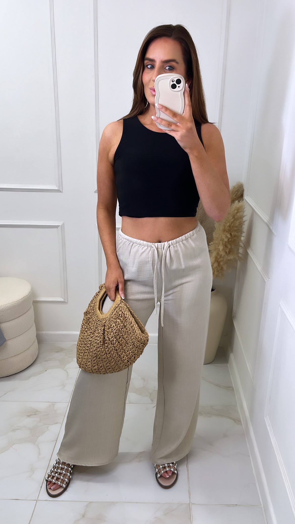 ELLIE beige wide leg trousers