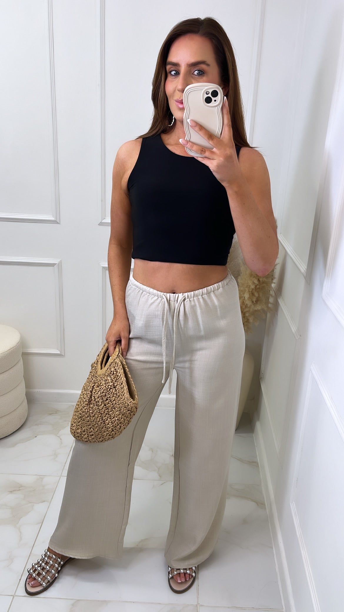 ELLIE beige wide leg trousers