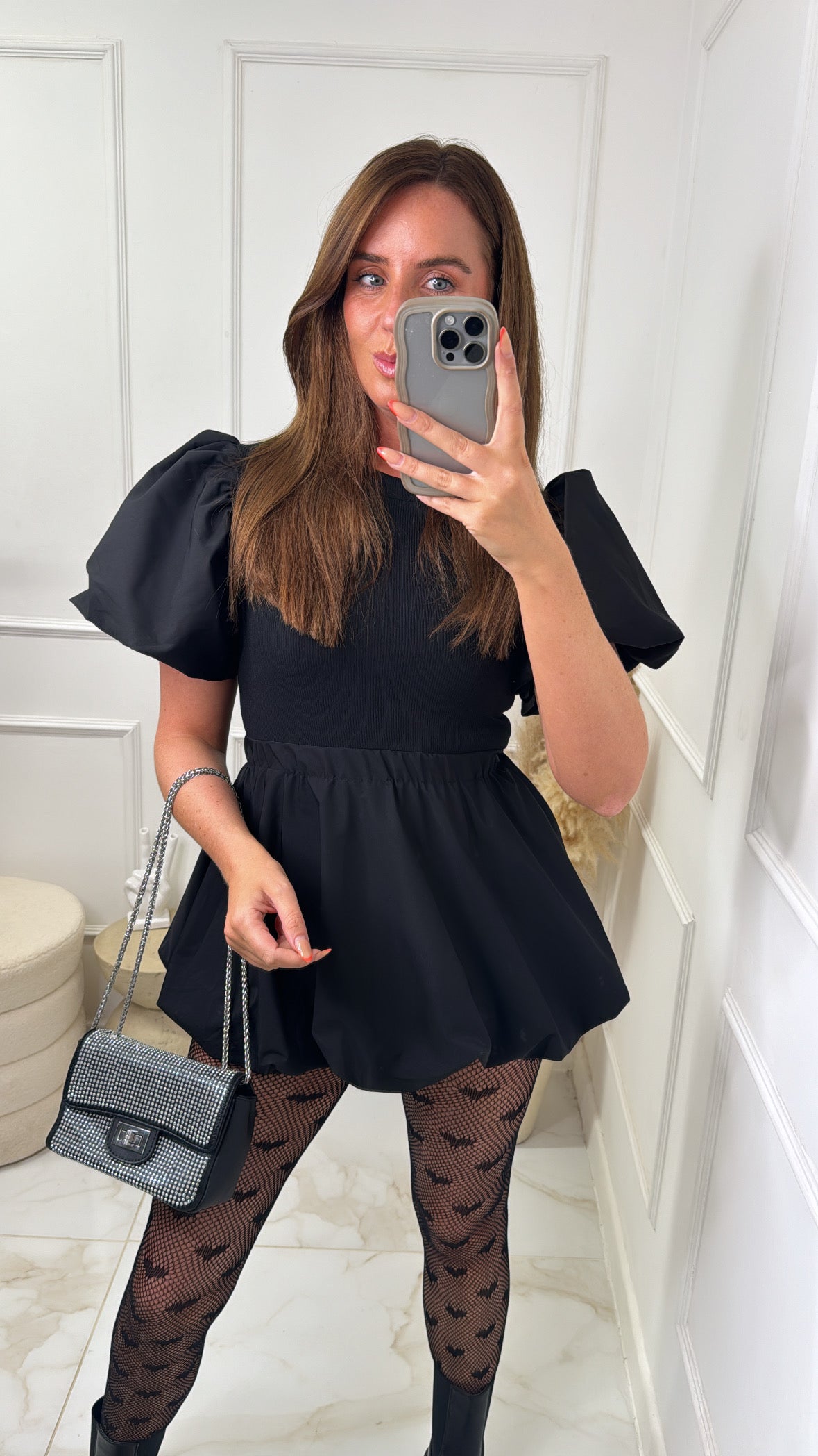 ARIA black puffed super mini bubble dress