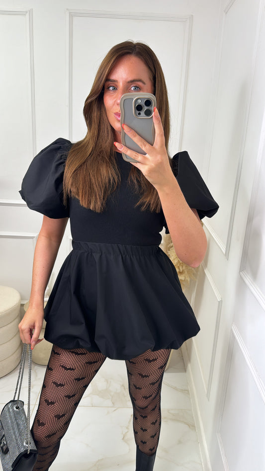 ARIA black puffed super mini bubble dress