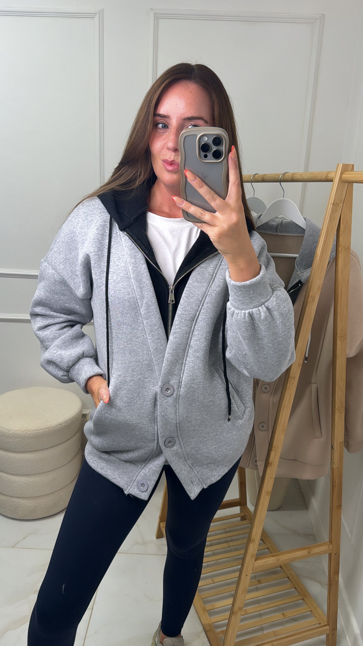 HATTIE grey hooded oversized jacket