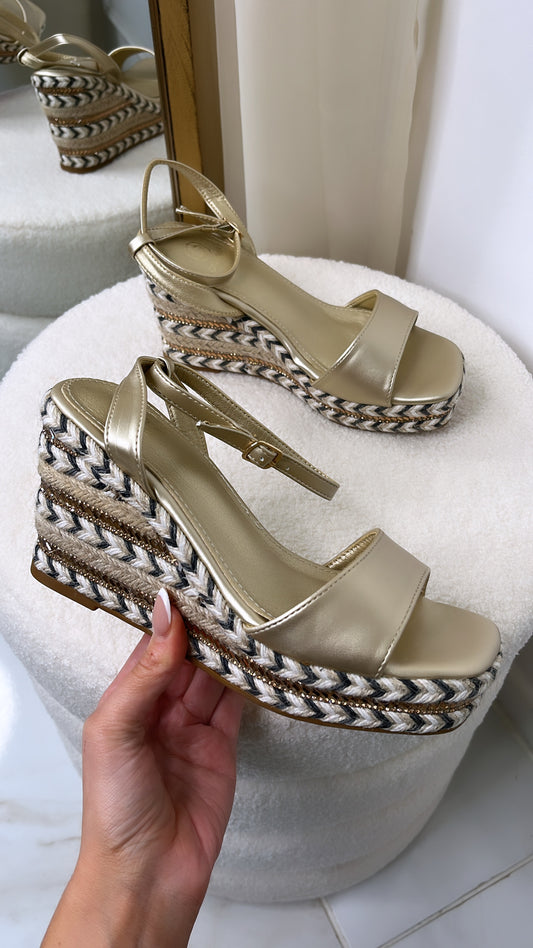 JODIE gold woven wedges