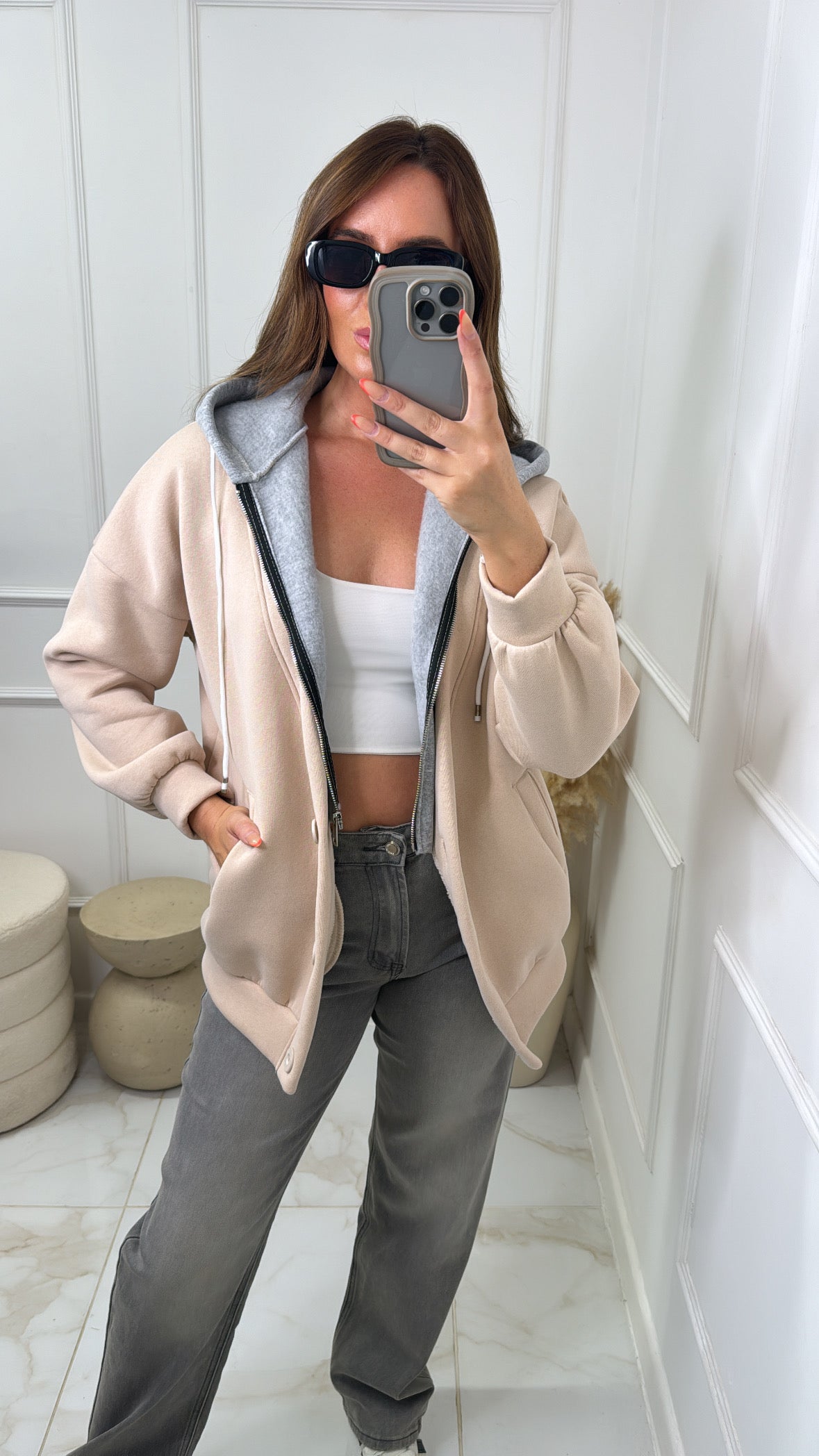 HATTIE beige hooded oversized jacket