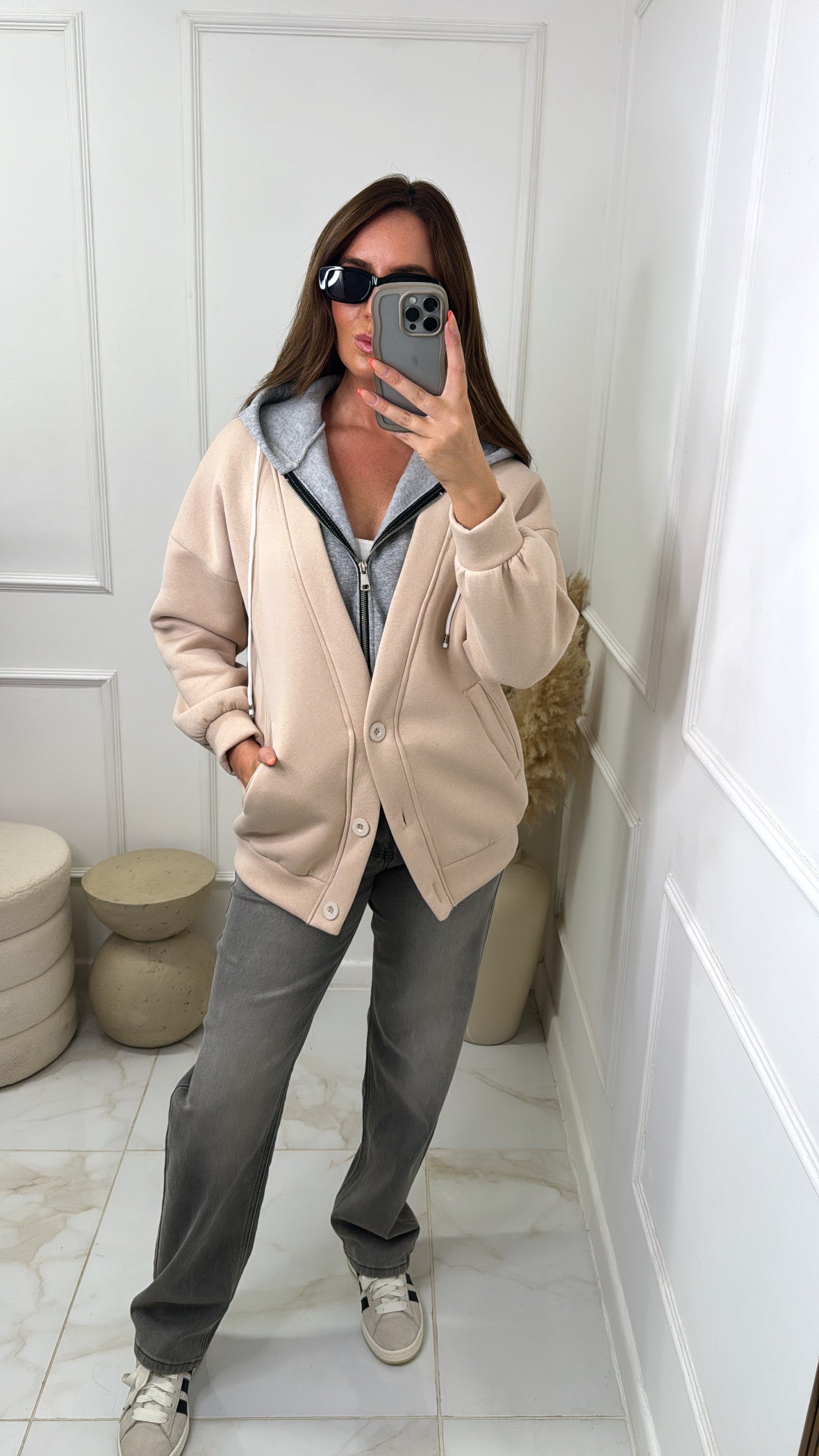 HATTIE beige hooded oversized jacket