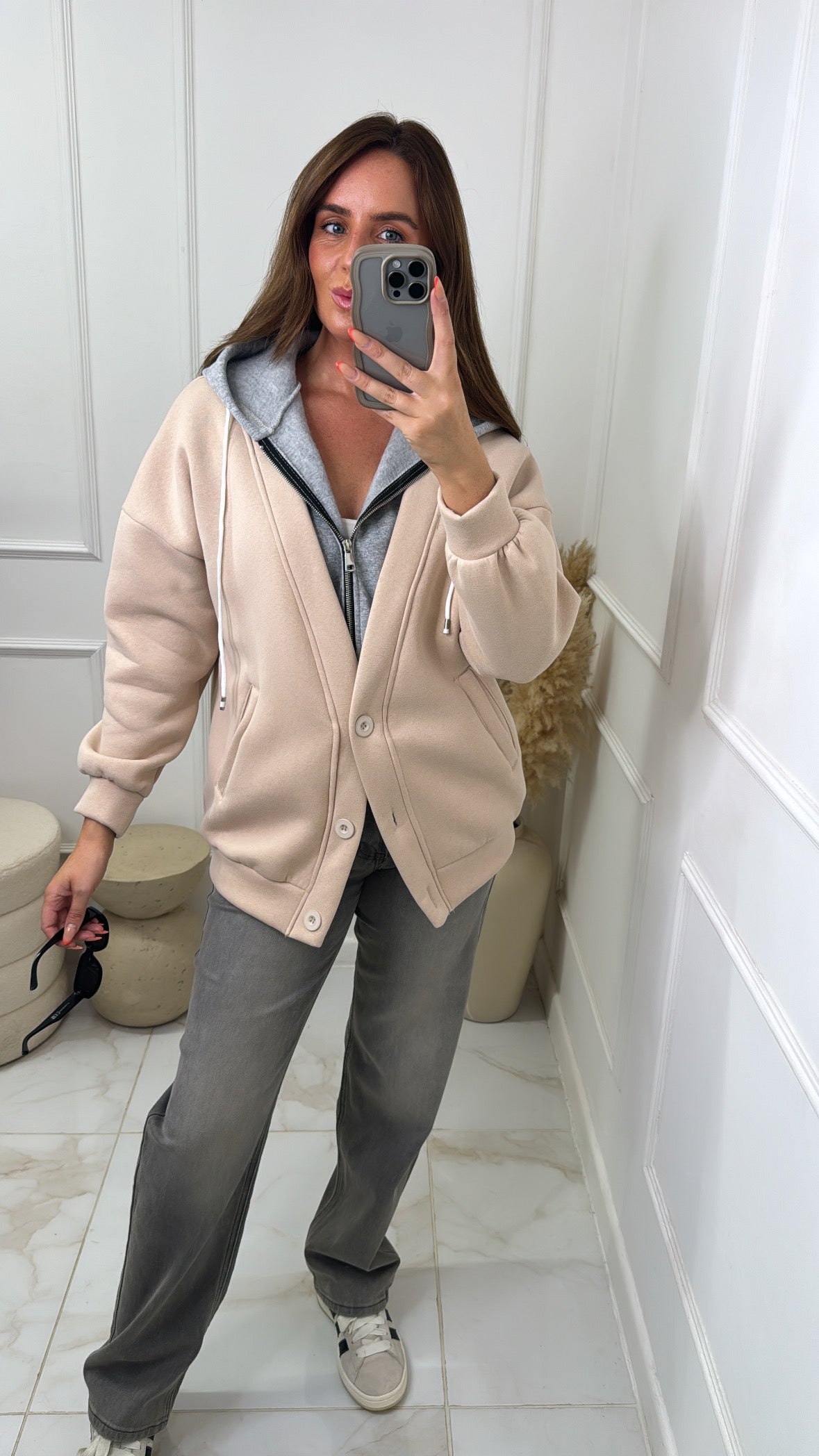 HATTIE beige hooded oversized jacket