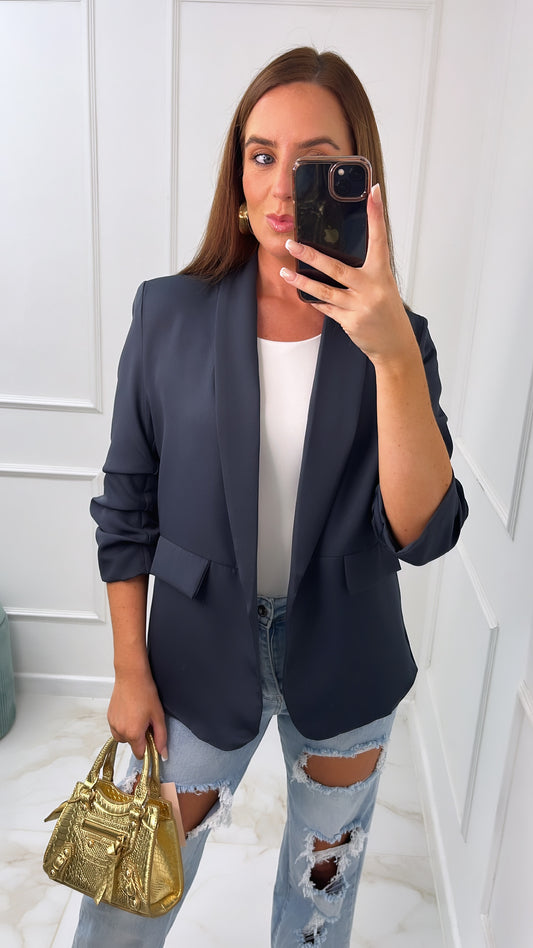 OLIVIA charcoal ruched sleeve blazer