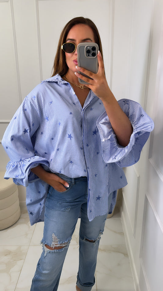 CLARA blue embroidered star shirt