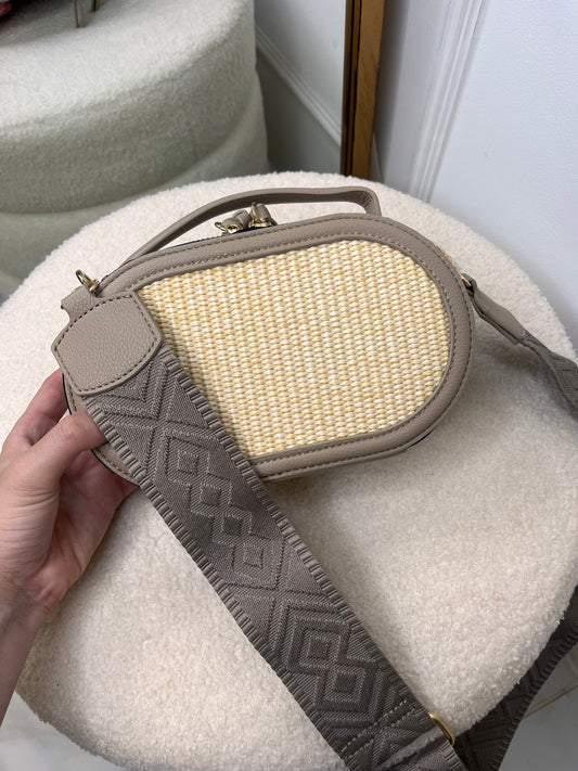 MEGAN beige woven crossbody bag