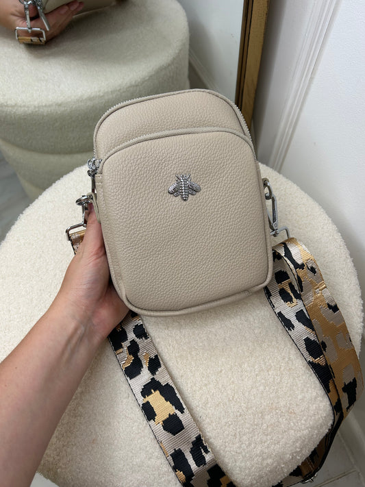 LEONA beige bee crossbody bag