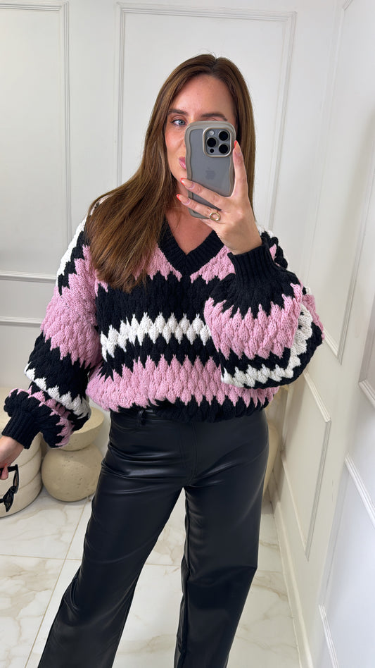 LIVIA pink zig zag chunky knit jumper