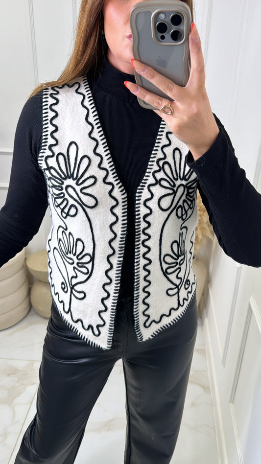 GABRIELLE cream embroidered knit waistcoat