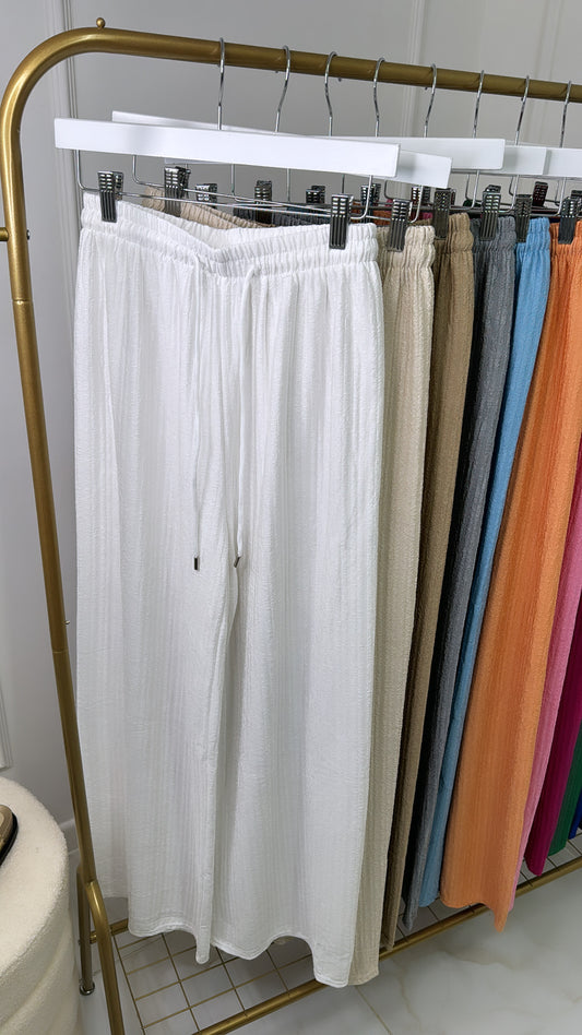 LOLA white textured wide leg trousers