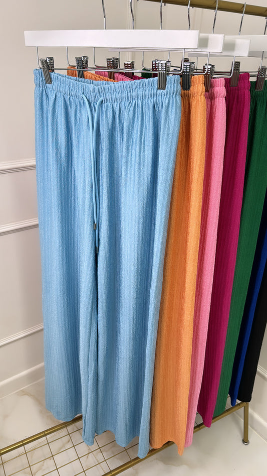 LOLA blue textured wide leg trousers