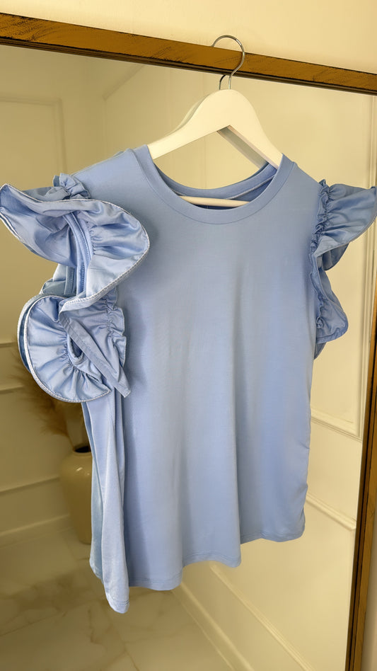 BELLA blue exaggerated frill t-shirt