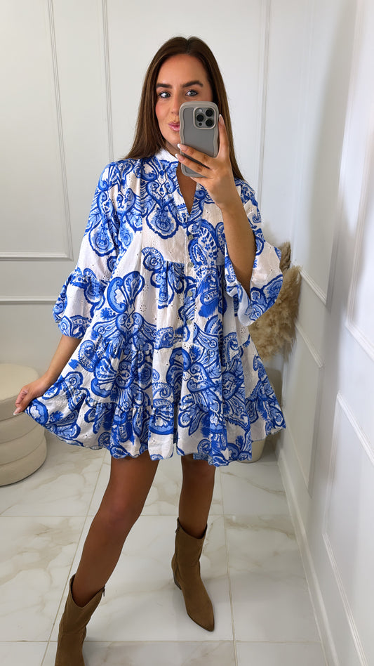 LILLIAN blue anglaise smock dress