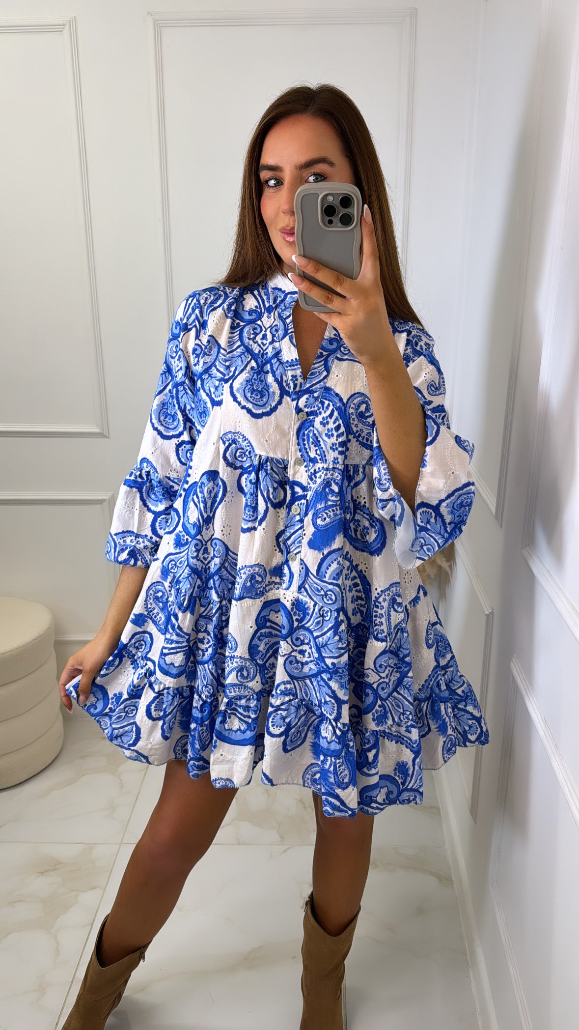 LILLIAN blue anglaise smock dress