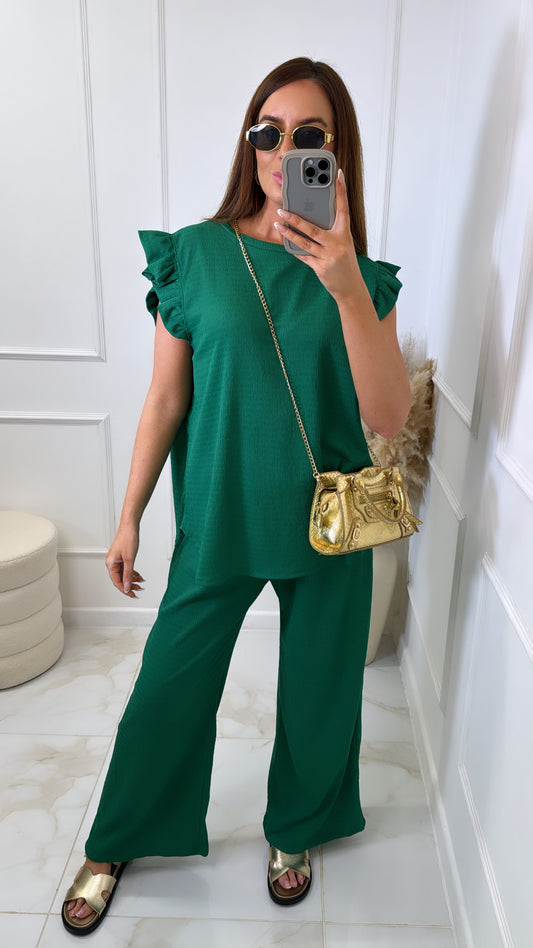 ALICE green button detail trouser co-ord