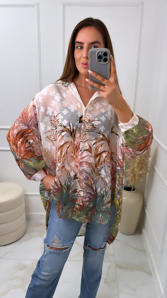 WHITNEY beige textured sheer diphem blouse