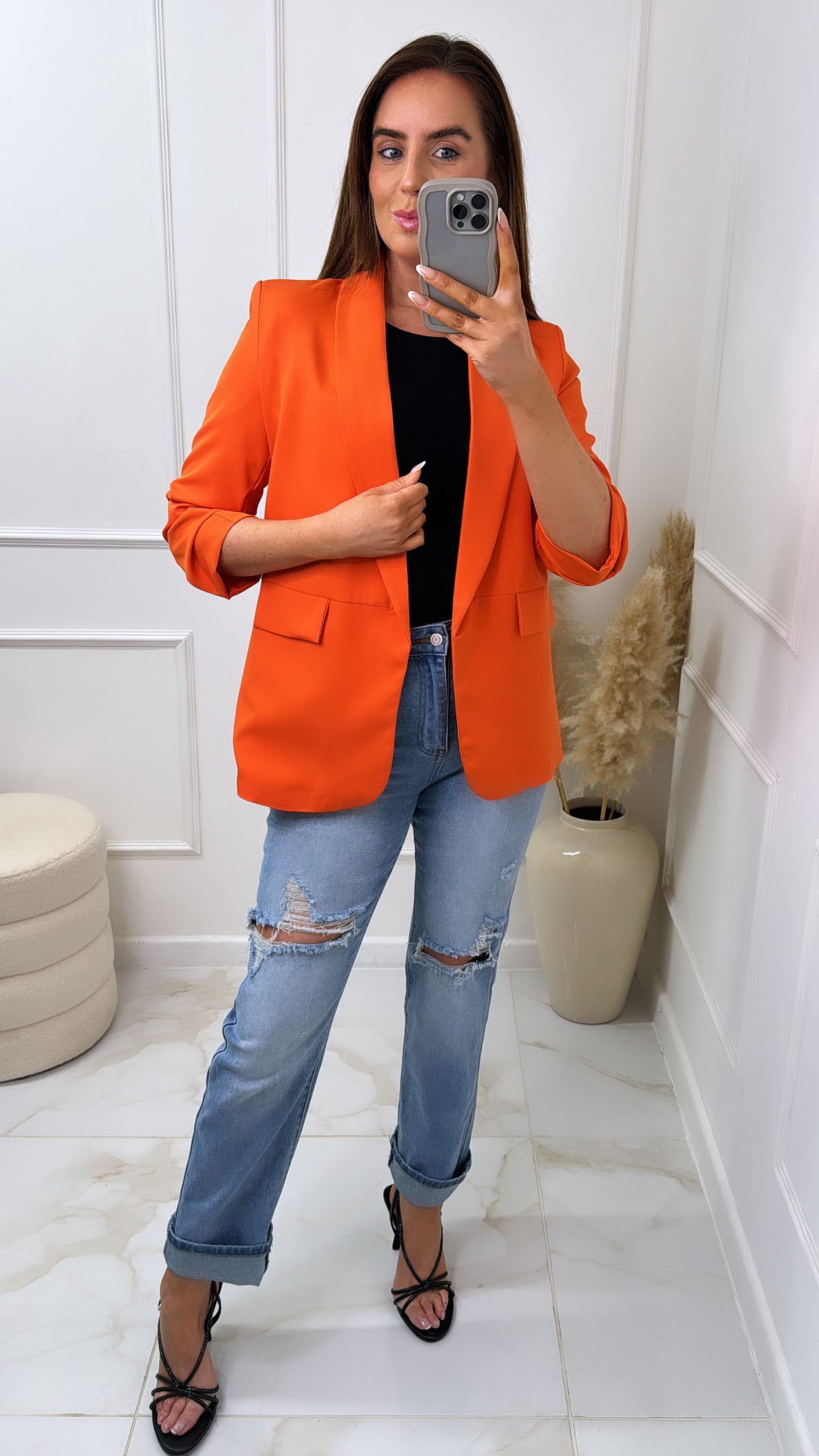 LACEY orange ruched sleeve blazer