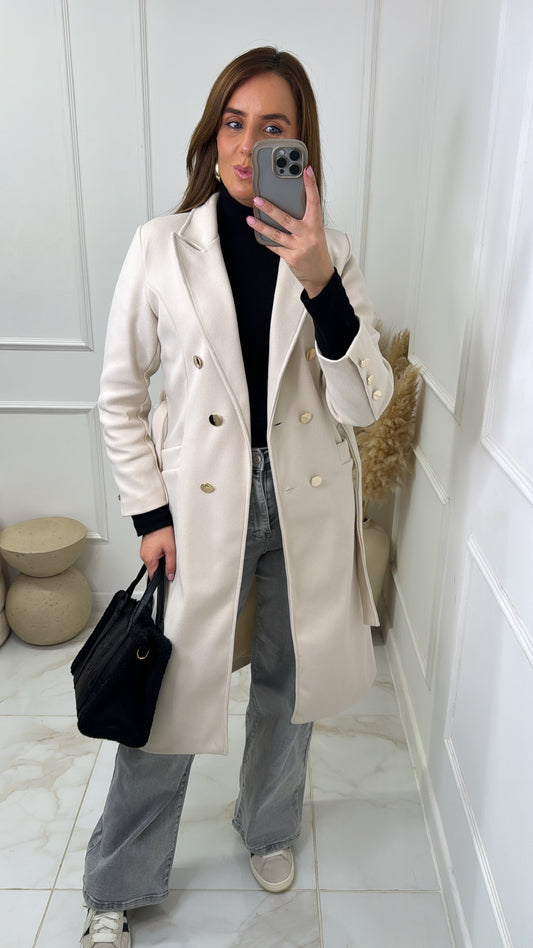 MAISIE cream longline trench style coat