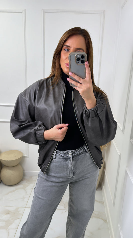 SAVANNAH charcoal pu bomber jacket