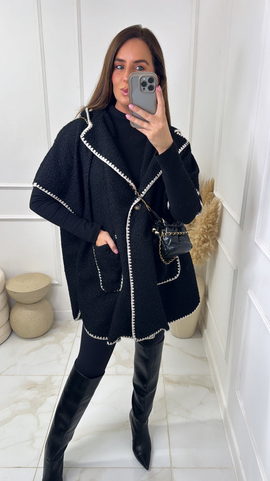 BECCA black stitched teddy oversized hooded jacket