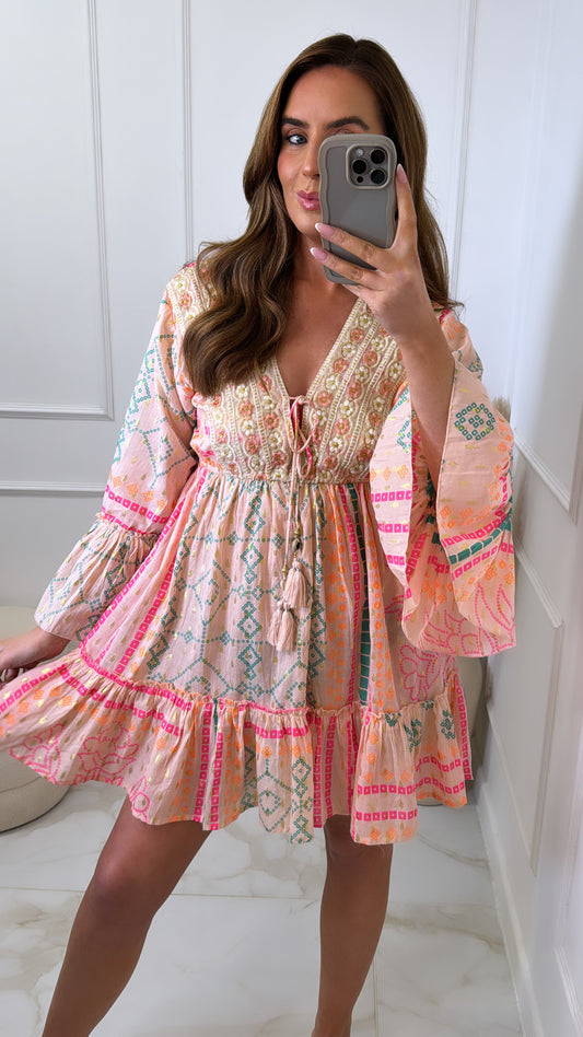 CORA pink embroidered boho dress