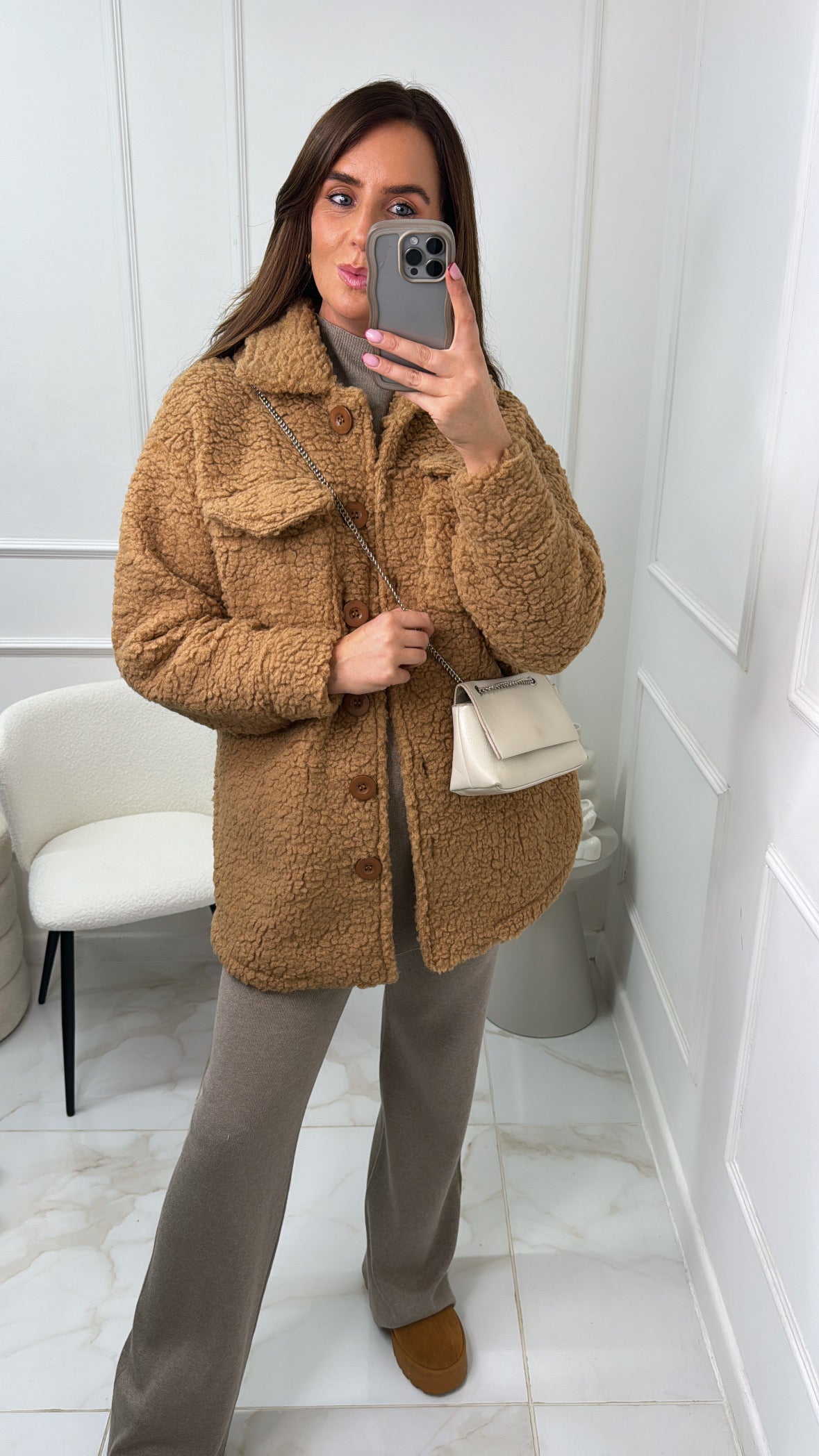 ERIN camel teddy longline shacket