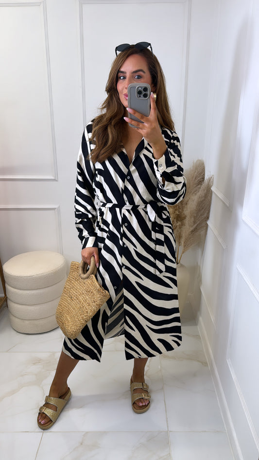 LUNA black zebra shirt dress