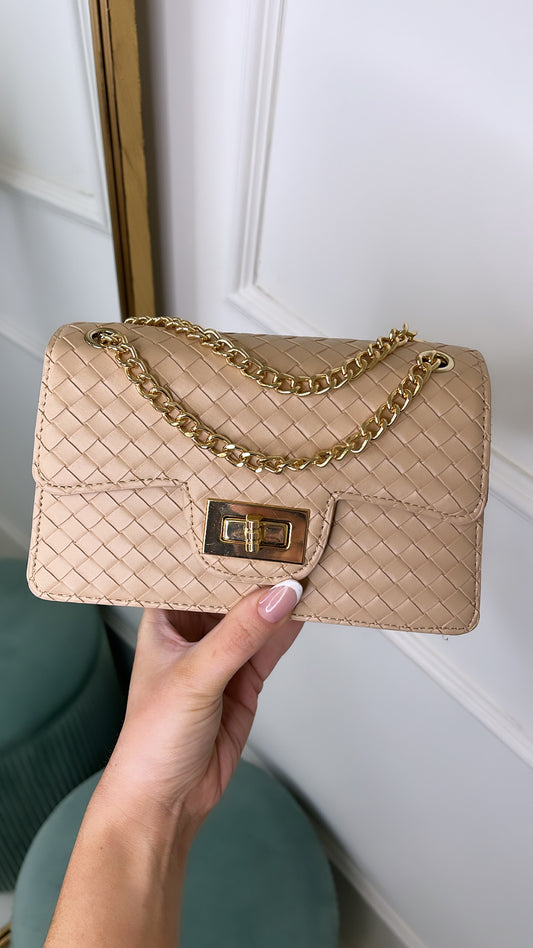 YAZMIN beige woven shoulder bag