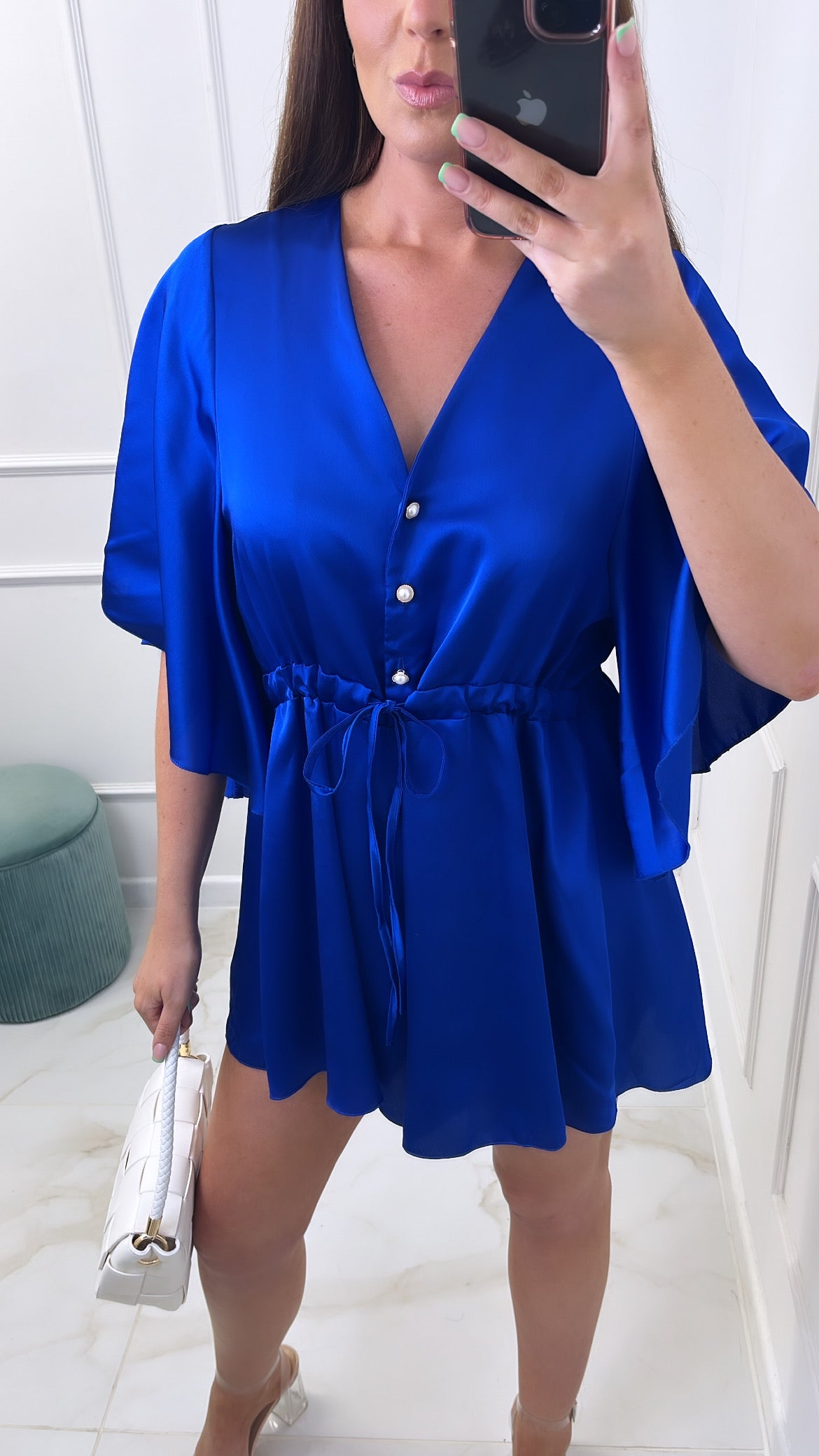 YAZ blue silky batwing floaty playsuit