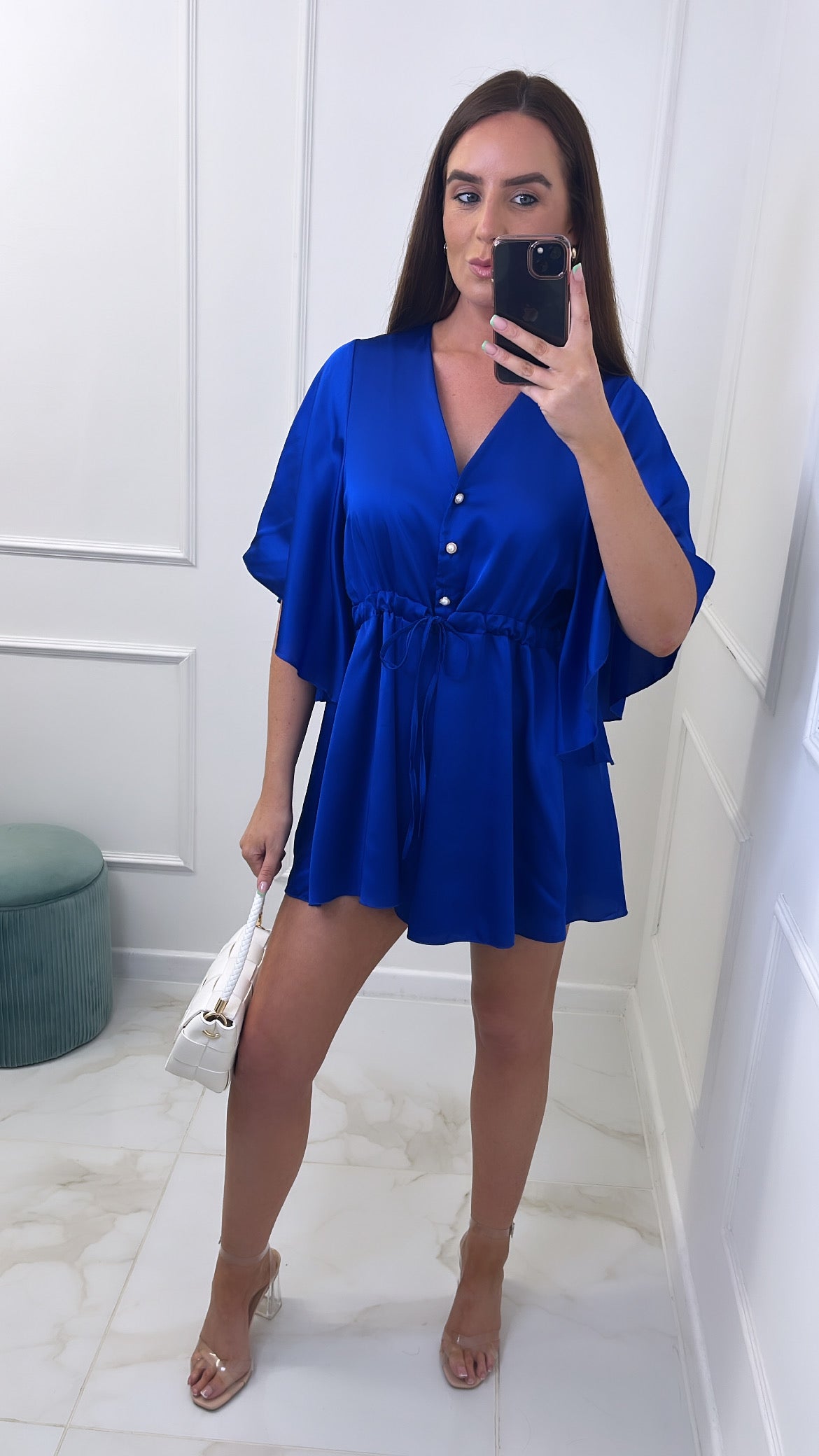 YAZ blue silky batwing floaty playsuit