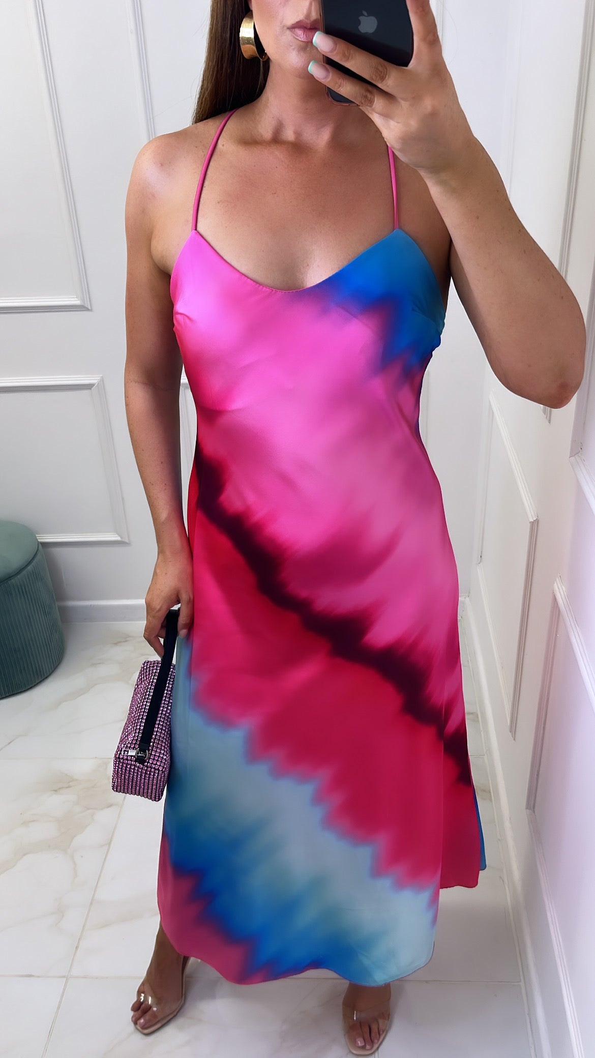 ESME pink & blue tie dye silky dress