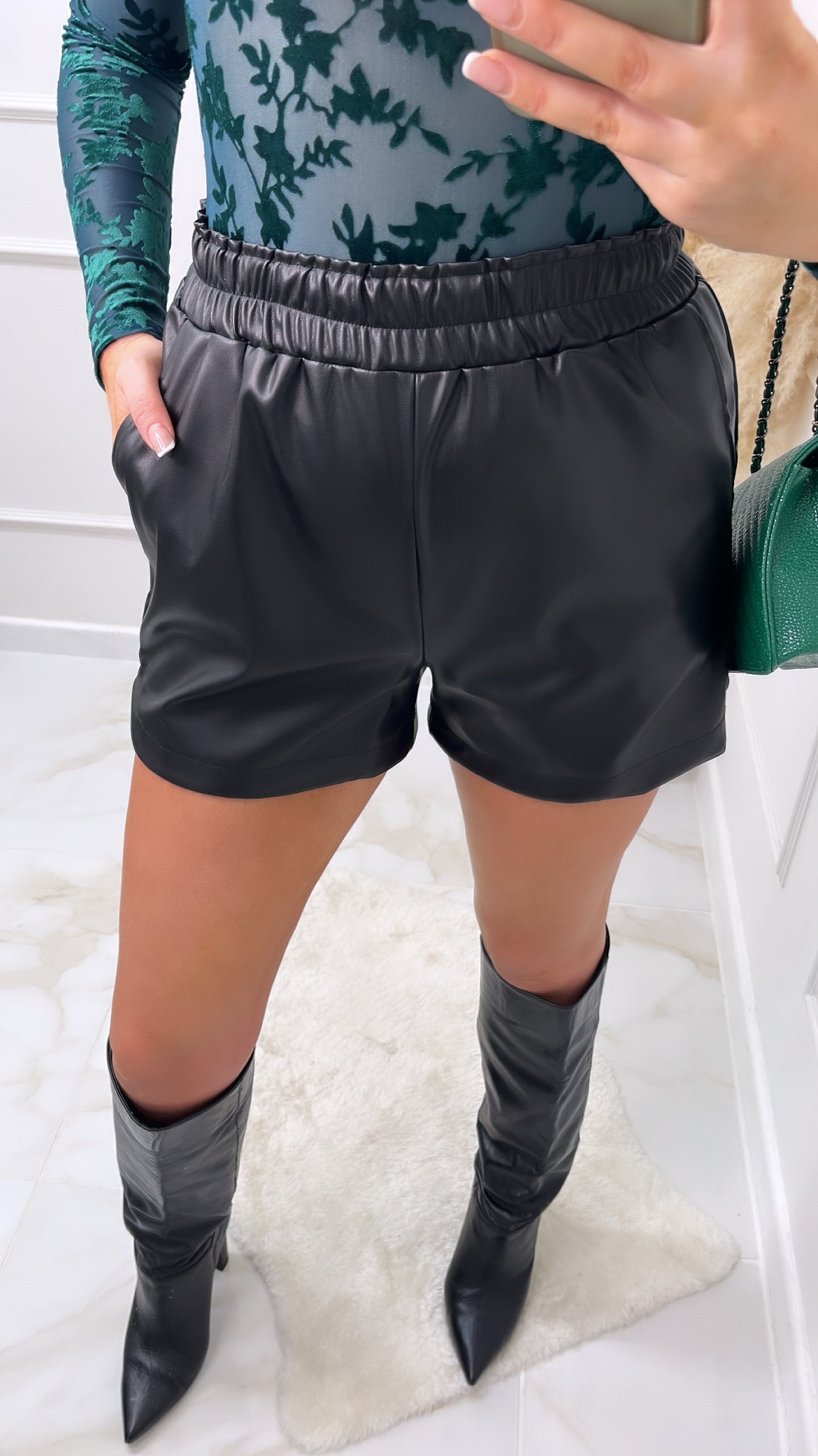 MILAH black PU runner shorts