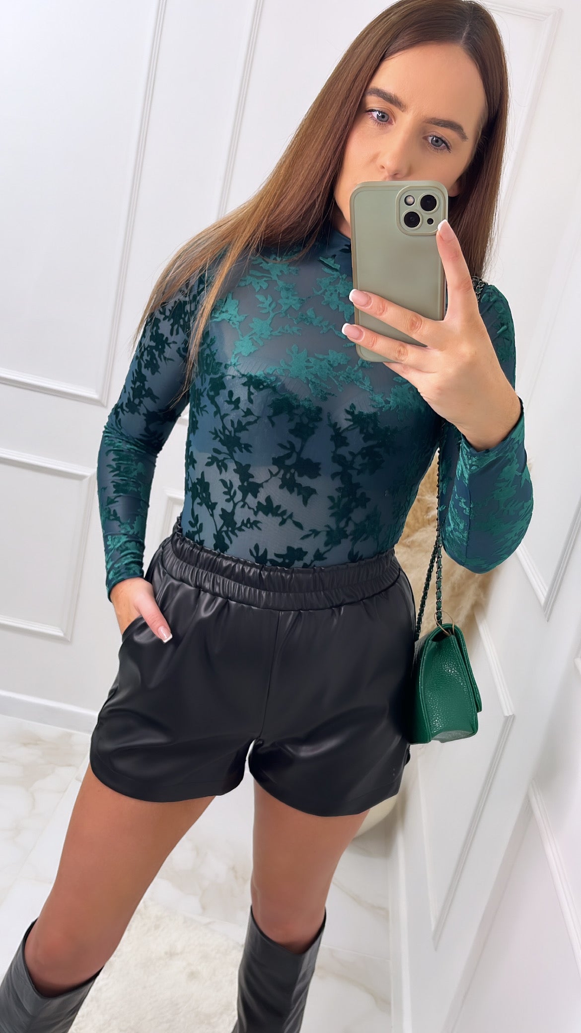 MILAH black PU runner shorts