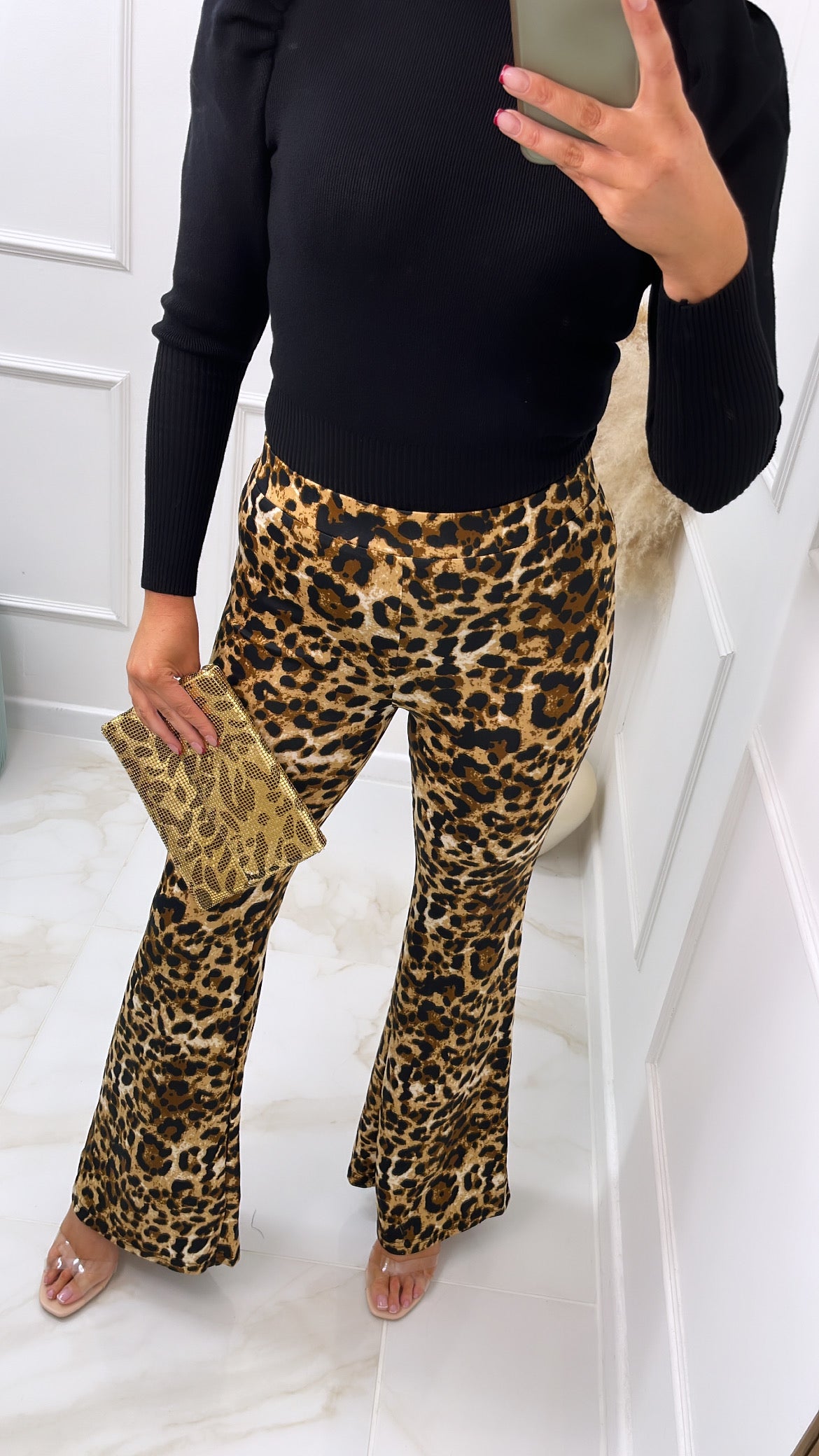 ASHLEIGH leopard print flared trousers