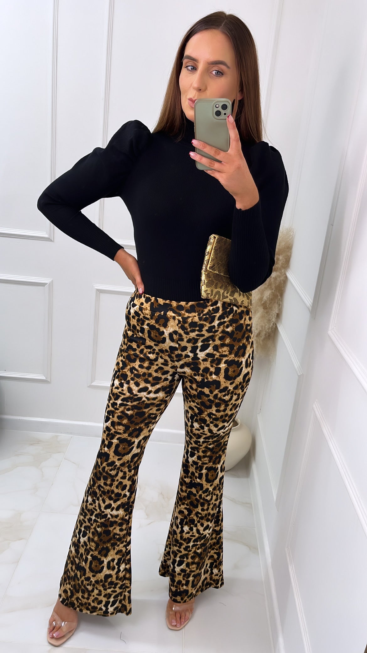 ASHLEIGH leopard print flared trousers